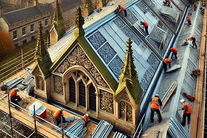 The use of lead sheet in art and historic preservation.